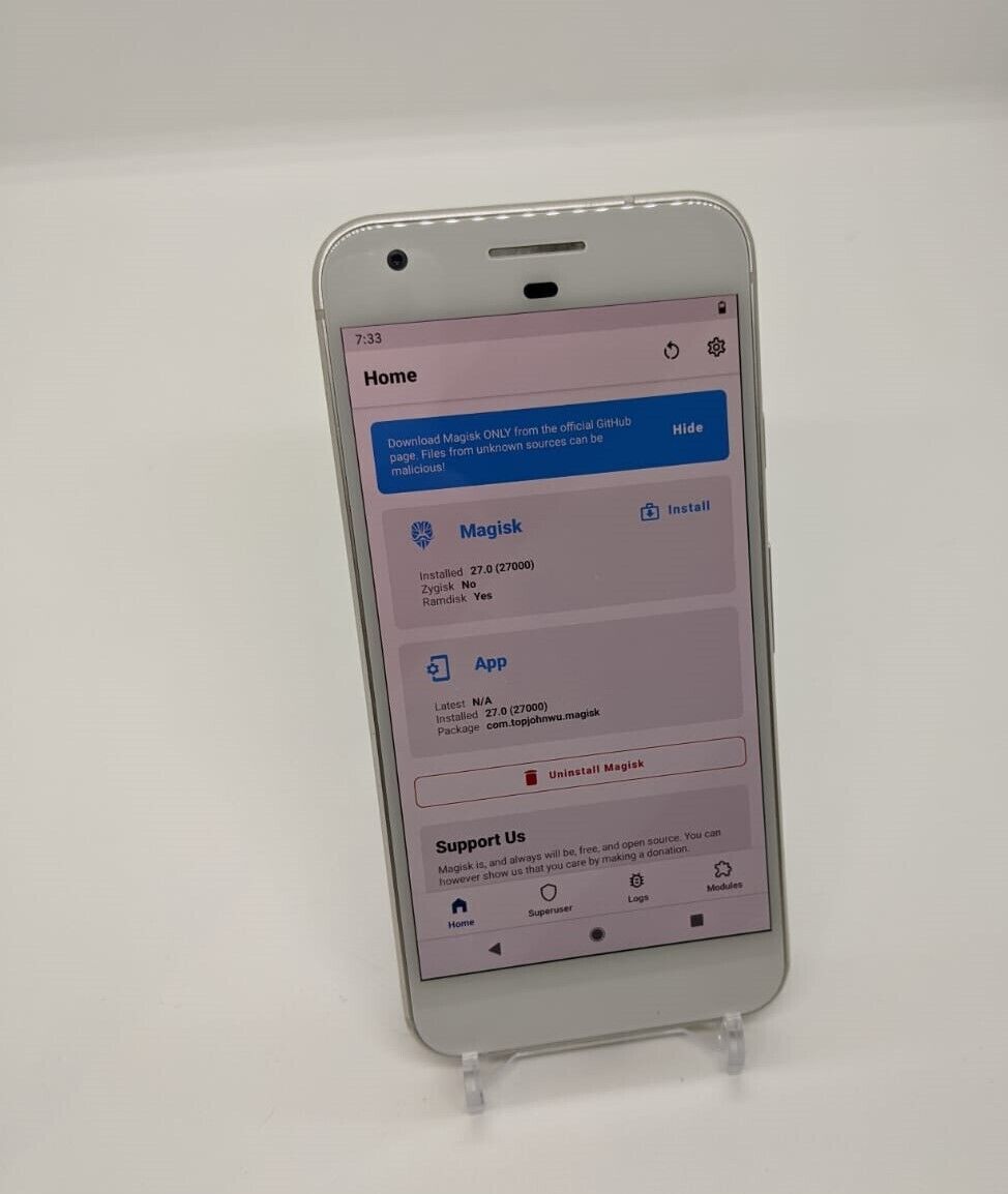 Google Pixel 32GB Magisk Rooted Silver Android Smartphone Unlocked Bootloader