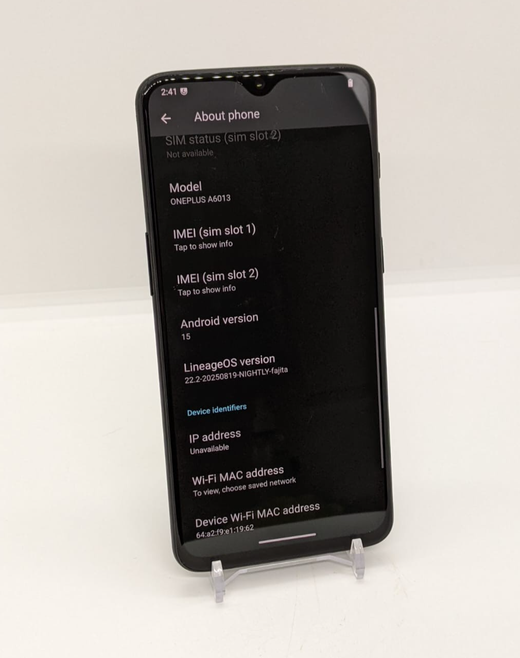 Degoogled OnePlus 6T 128GB Unlocked Lineage OS Smartphone A6013 8GB RAM Black