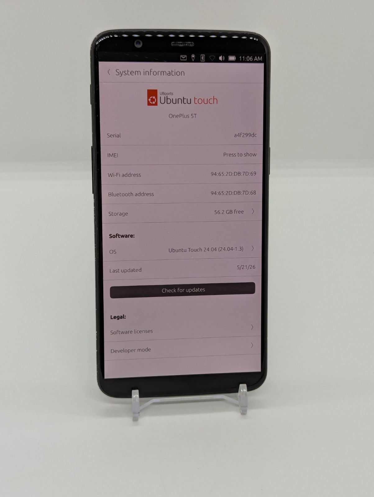 OnePlus 5T 64GB Unlocked Ubuntu Touch Linux Smartphone 6GB RAM A5010 Dual Sim