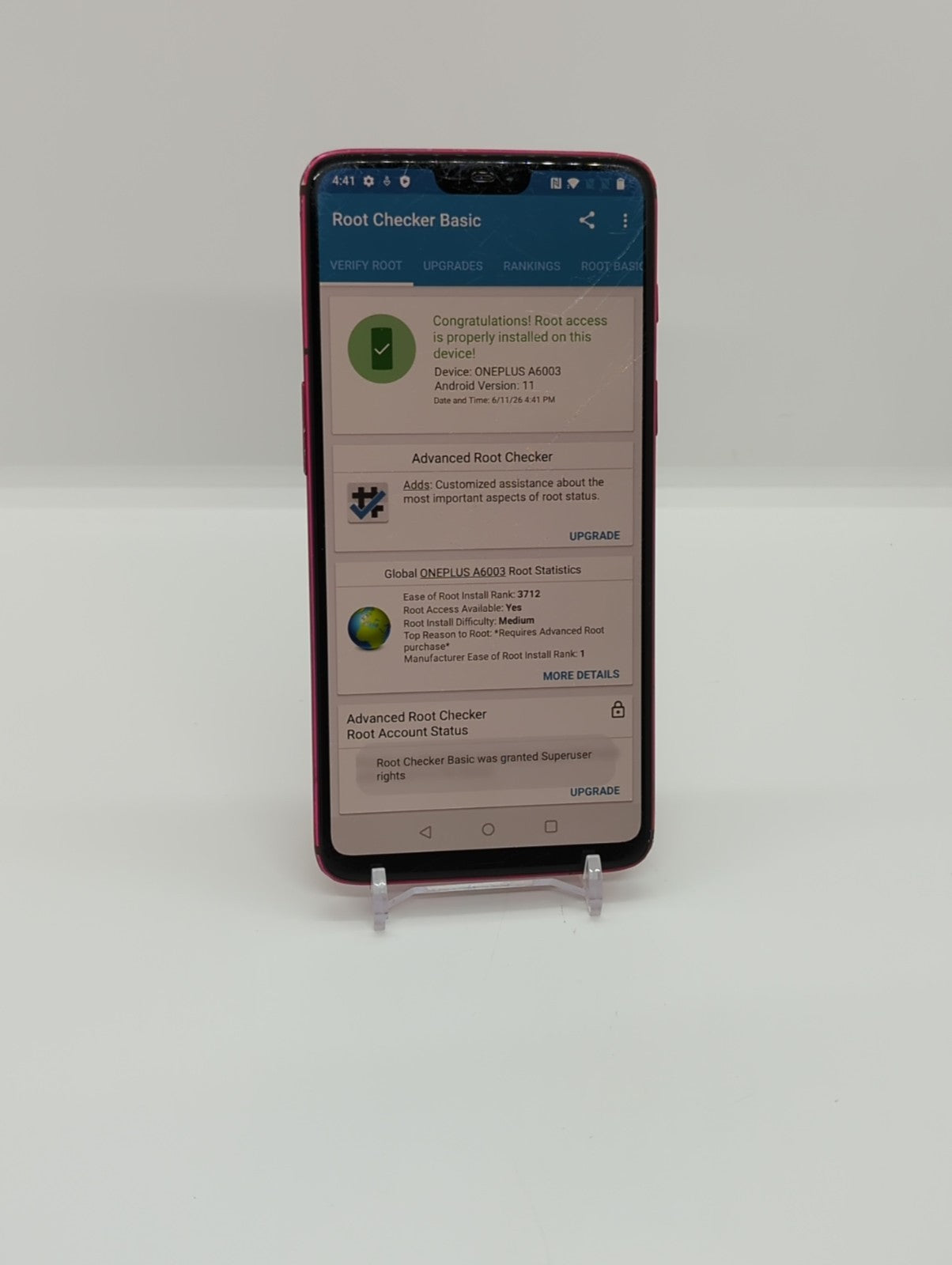 OnePlus 6 128GB Magisk Rooted Android 11 Red Smartphone A6003 8GB RAM Dual Sim