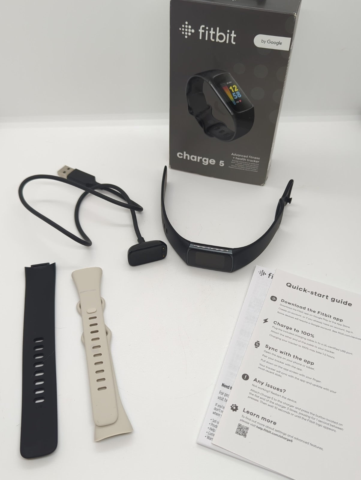 Fitbit Charge 5 Activity Tracker Black Graphite Stainless Steel w/ Extra GREAT!