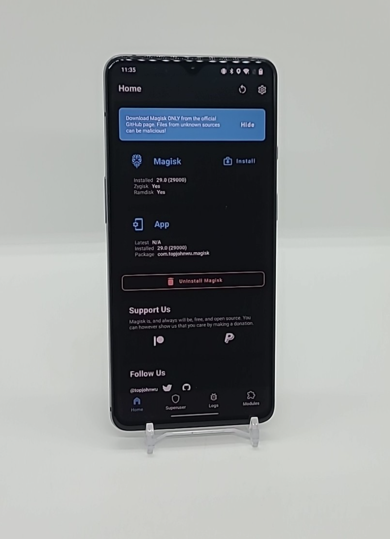 OnePlus 7T 128GB Magisk Rooted Unlocked 8GB RAM Android 12 Smartphone Gray