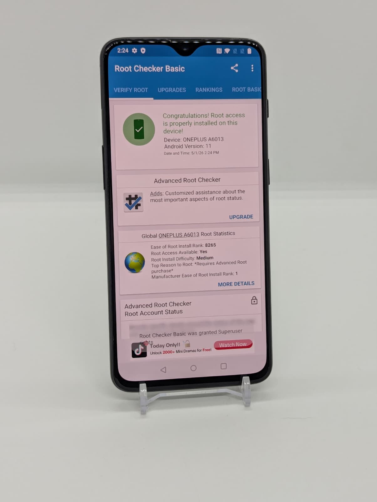 Rooted OnePlus 6T 128GB Black Android Magisk Rooted Smartphone A6013 6GB RAM BL