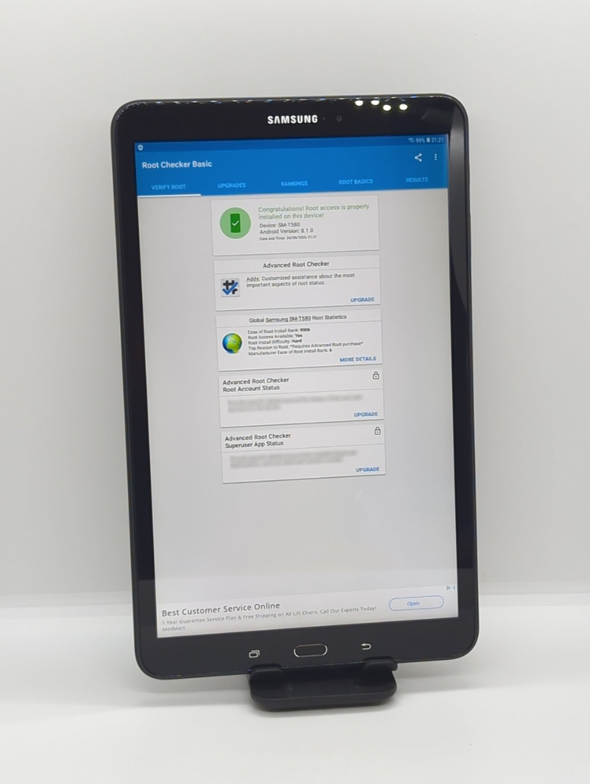 Samsung Tab A 10" 16GB Magisk Rooted Android 8.1.0 (Wi-Fi) Tablet SM-T580
